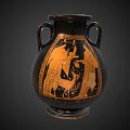 Ancient Greek Amphora With Two Handles And Black Orange Figural Design