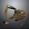 Yellow Komatsu Tracked Excavator With Front Bucket Operator Cabin And Tracks