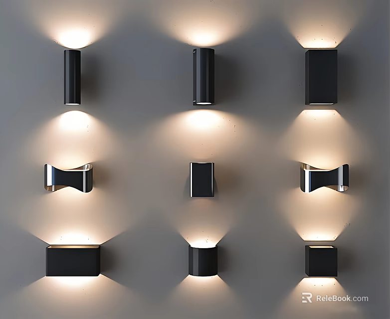 Modern Wall Lamps With Sleek Design And Various Shapes Illuminating Interior Walls 3d model 