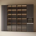 Modern Wine Cabinet With Layered Shelves LED Lighting And Built in Oven