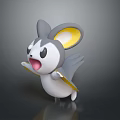 Cartoon Creature 3D Model With Gray White Body Yellow Ears Wings Open Mouth Cheerful Pose