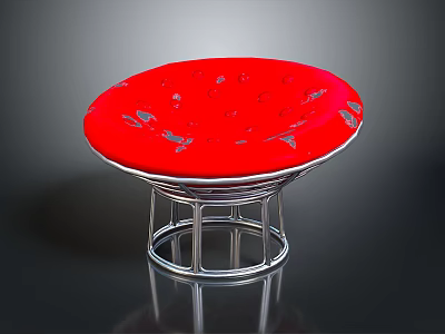 Round Stool With Red Cushion And Silver Metal Frame Decorative Patterns 3d model