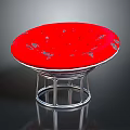 Round Stool With Red Cushion And Silver Metal Frame Decorative Patterns