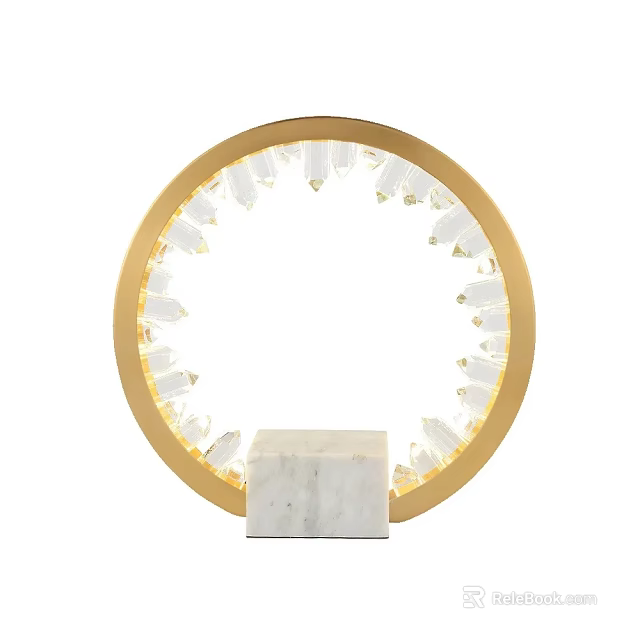 Elegant Modern Table Lamp With Gold Circular Frame Crystal Accents And White Marble Base 3d model 