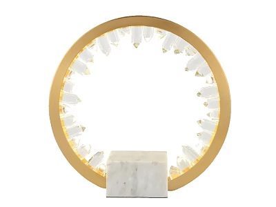 Elegant Modern Table Lamp With Gold Circular Frame Crystal Accents And White Marble Base 3d model