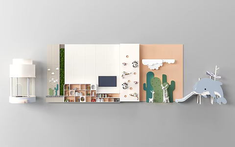 Kindergarten image wall kindergarten background wall play area 3d model