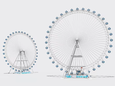 Large and Small Ferris Wheel Amusement Park Rides With Metal Structure And Colorful Cabins 3d model