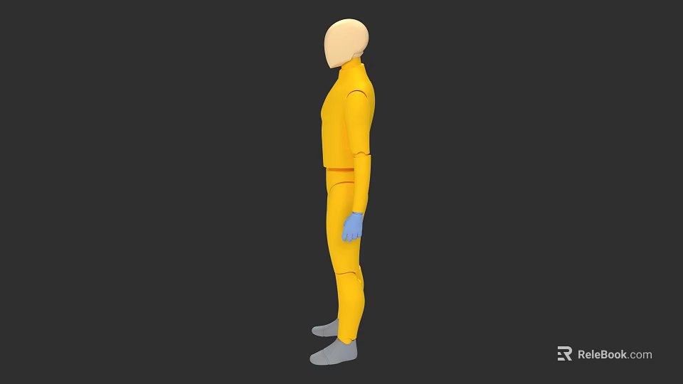 Man in Yellow Jumpsuit With Blue Gloves And Gray Shoes On Black Background 3d model 