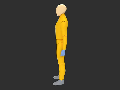 Man in Yellow Jumpsuit With Blue Gloves And Gray Shoes On Black Background 3d model