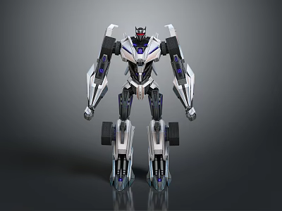 Futuristic Mechanical Robot Character Standing Pose With White Black Purple Color Scheme And Sci Fi Design 3d model