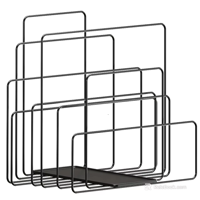 Book Magazine Storage Shelf With Black Metal Wire Modern Multi Layered Compartments 3d model 