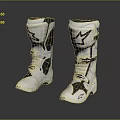 White And Gray Motorcycle Boots With Star Logo And Tall Shaft Design