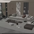 Modern Living Room Sofa And Coffee Table Set With Cushions Accent Chairs And Green Plants