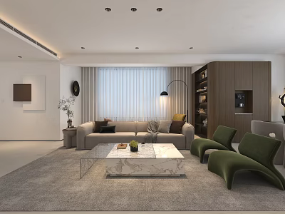 Warm Modern Minimalist Living Room With Comfortable Sofa Marble Coffee Table And Stylish Lounge Chairs 3d model