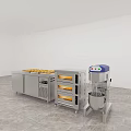 Stainless Steel Kitchen Appliances Including Refrigerated Counter Oven And Mixer With Baking Bread