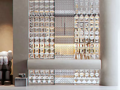 Elegant Modern Room Divider Design With Glass Panels And Geometric Patterns In Interior Space 3d model