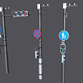 6 old PBR next-generation transmission pole high-voltage line city street light pole power line transmission line pole warning sign traffic light pole 3d model