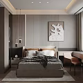 Modern Bedroom Interior Design With Upholstered Headboard Nightstands Pendant Lights And Area Rug