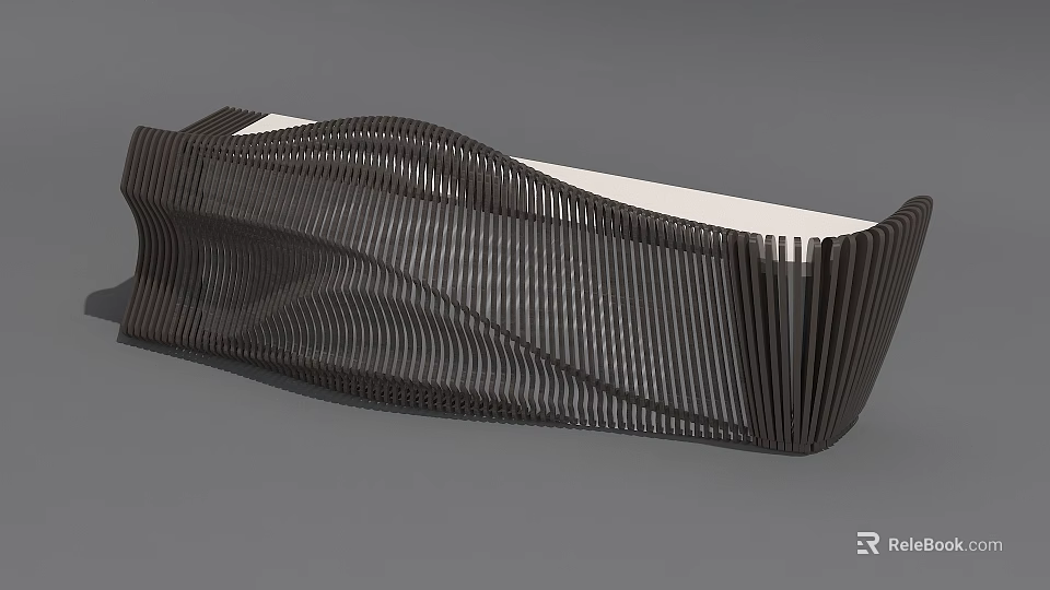 Modern Stylish Reception Desk With Wavy Black Frame And White Countertop 3d model 
