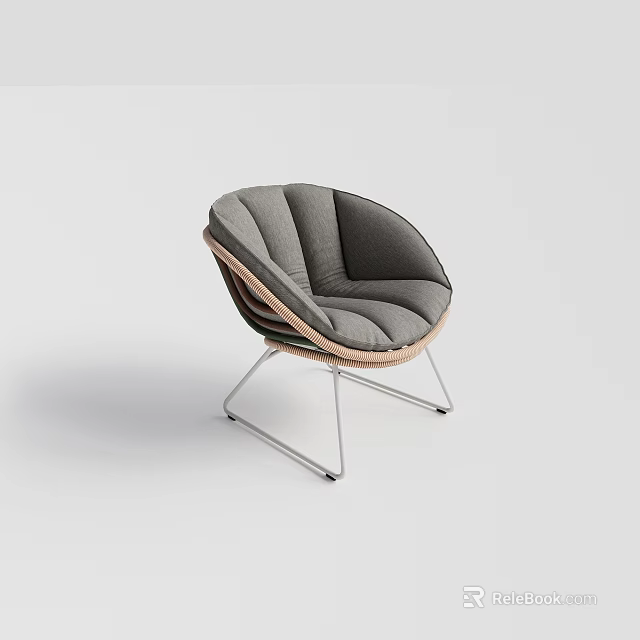 Sleek Modern Gray Outdoor Chair With Wooden Metal Frame And Curved Padded Cushion 3d model 