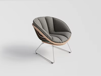 Sleek Modern Gray Outdoor Chair With Wooden Metal Frame And Curved Padded Cushion 3d model