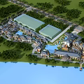 Large Scale Aerial View Planning With Buildings Green Areas And Waterbody