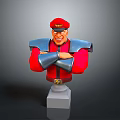 Game Character Bust With Red Uniform Blue Armor Crossed Arms Smiling Expression And White Base