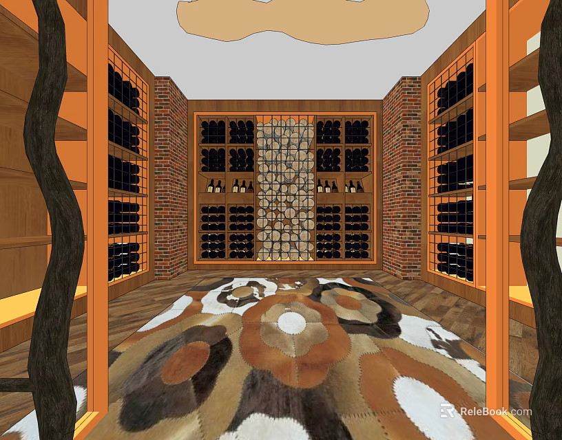 Wine Cellar Interior Design With Wooden Racks And Neatly Arranged Wine Bottles 3d model 