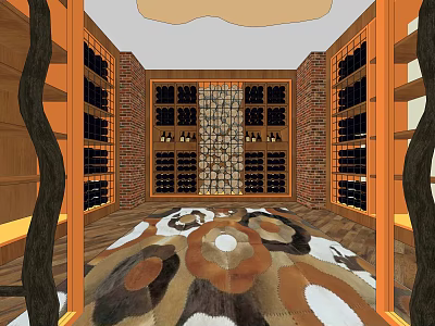 Wine Cellar Interior Design With Wooden Racks And Neatly Arranged Wine Bottles 3d model