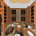 Wine Cellar Interior Design With Wooden Racks And Neatly Arranged Wine Bottles
