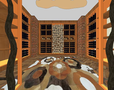 Wine Cellar Interior Design With Wooden Racks And Neatly Arranged Wine Bottles 3d model