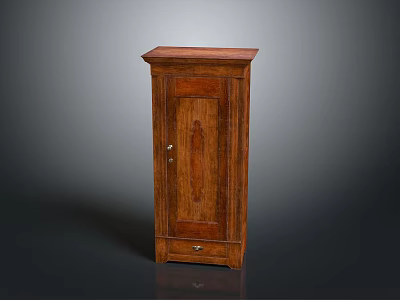 Traditional Wooden Cabinet With Single Door And Drawer In Dark Brown Solid Wood 3d model
