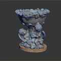 Garden Ornament With Bowl Shaped Top Carved Fruits Flowers And Cherub Statues On Stone Base