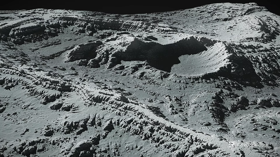 Lunar Landscape With Rugged Terrain Large Impact Craters And Gray Surface 3d model 