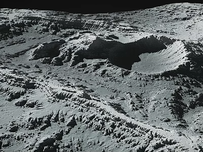 Lunar Landscape With Rugged Terrain Large Impact Craters And Gray Surface 3d model