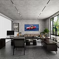 Car Dealership Showroom With Red Sports Car And Modern Seating