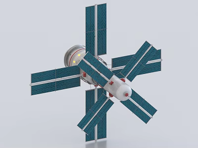 Satellite Model With Blue Solar Panels And White Structural Components 3d model