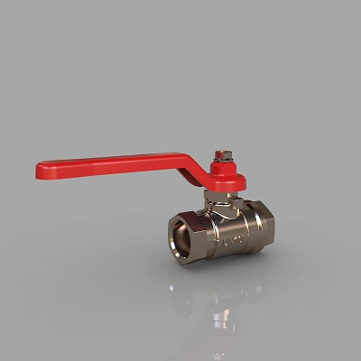 Brass Ball Valve With Red Handle For Industrial Plumbing Applications 3d model