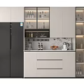 Modern Kitchen Wine Cabinet With Glass Doors Storage Cabinets And Black Refrigerator