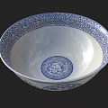 Blue and White Ceramic Bowl with Traditional Floral Patterns and Double Happiness Characters