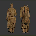 Ancient Terracotta Sculptures with Detailed Standing Kneeling Figures Horse Statue Textured Surface