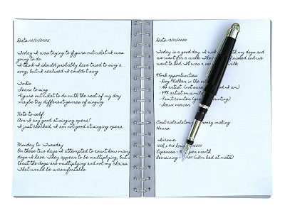 Open Notebook With Handwritten Notes And Fountain Pen On Pages 3d model
