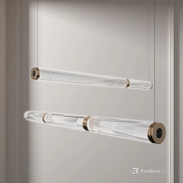 Modern Transparent Glass Tube Pendant Light With Brass Accents For Interior Design 3d model 