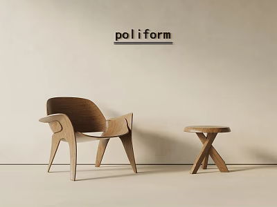 Poliform Wooden Leisure Chair With Minimalist Side Table In Light Toned Interior 3d model