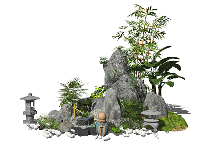 New Chinese style landscape sketch rockery stone landscape sketch courtyard landscape 3d model