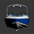 Blue and White Motorboat with Open Cockpit Design Comfortable Seats and Windshield