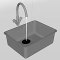 Dark Gray Square Shaped Kitchen Sink With Faucet And Water Flowing