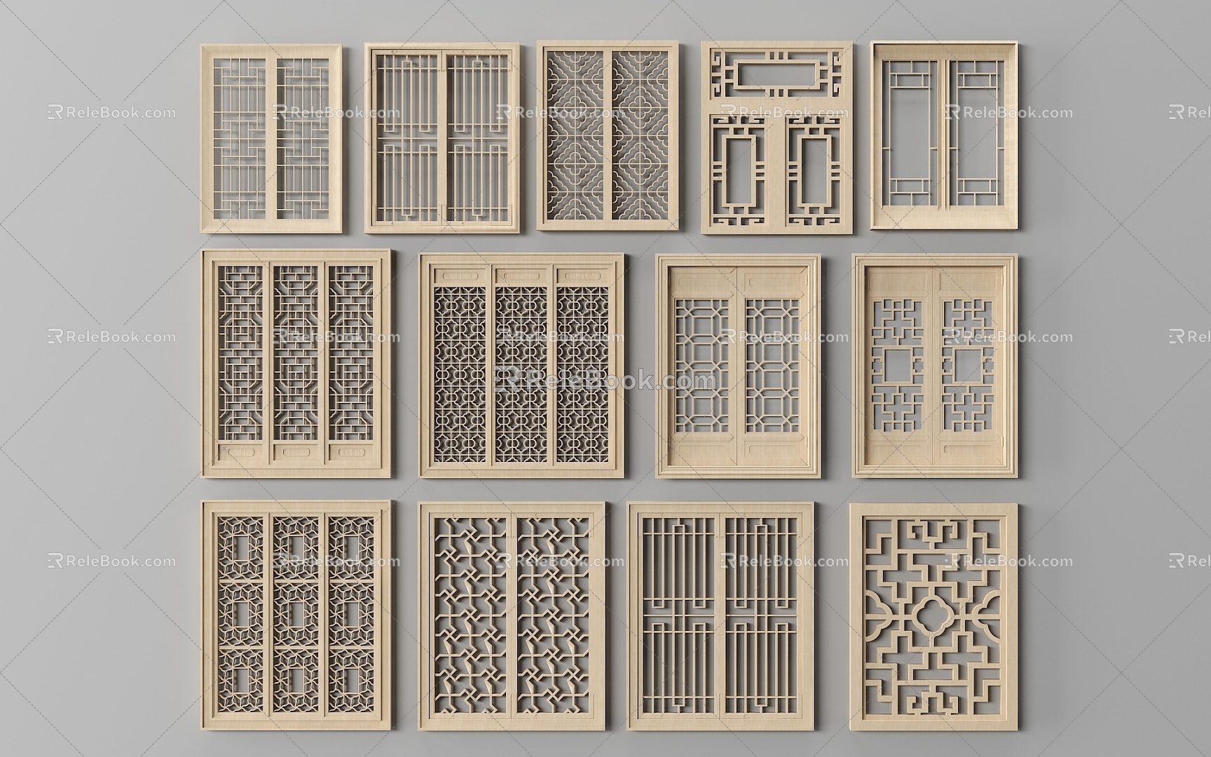 Chinese-style double-door wooden door 3d model