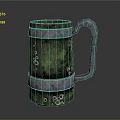 Green Ceramic Mug With Silver Ornate Trim And Decorative Patterns