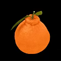 Fresh Ripe Orange Colored Citrus Fruit With Green Leaves And Stem On Black Background